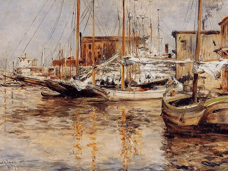 1853-John Henry Twachtman - Barche per ostriche sul fiume Nord